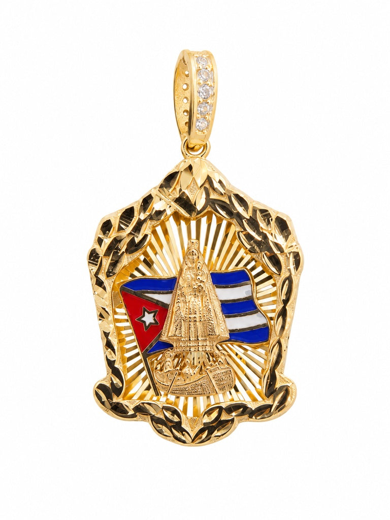 10K CUBAN FLAG BACKGROWN HOUSE STYLE  VIRGEN DE LA CARIDAD PENDANT Size