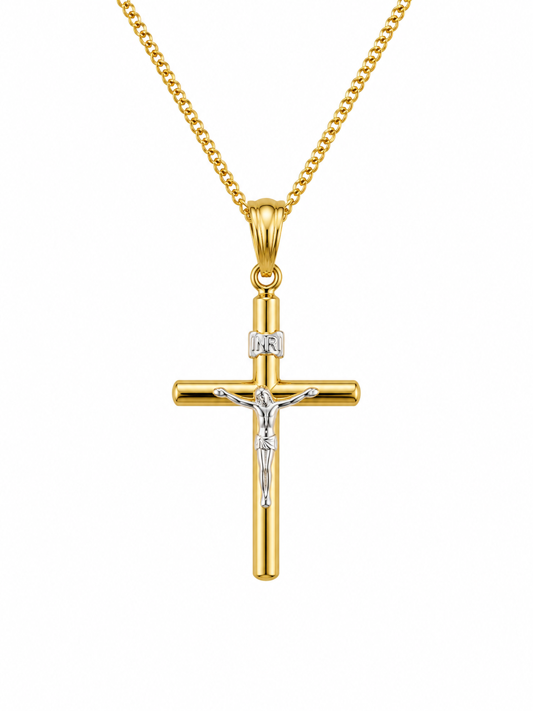 14KT CROSS CHRIST TWO TONES PENDANT Weight 0.9GR