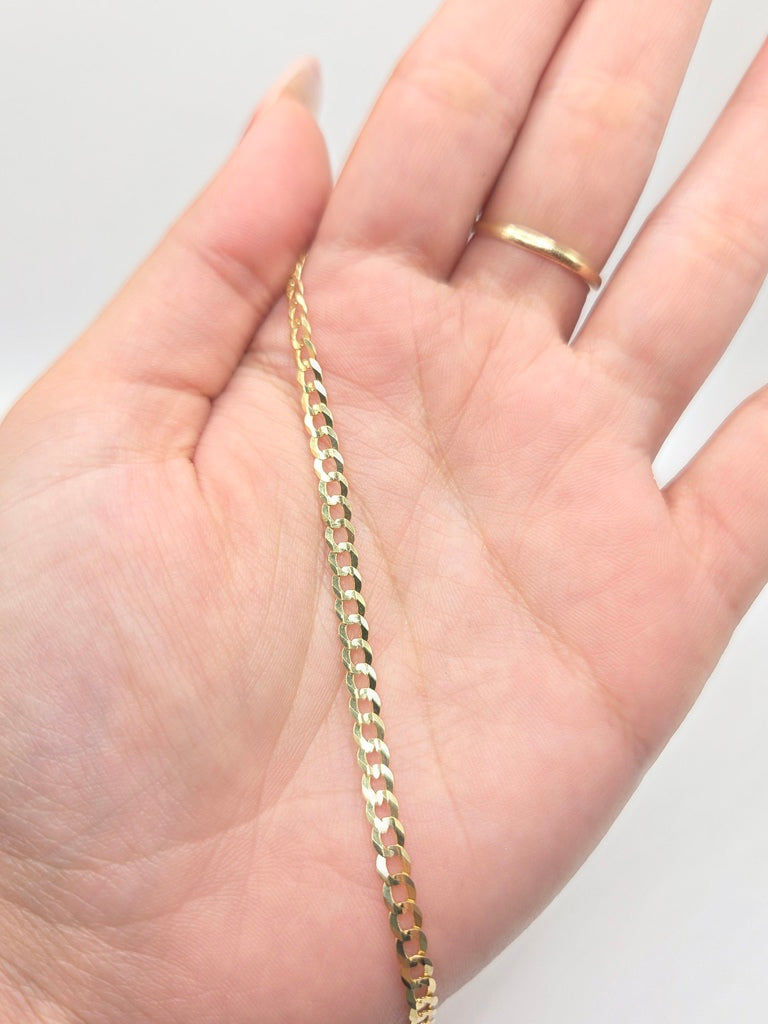 10KT SOLID CUBAN CURB FLAT BRACELET Size 8INCH 4MM Weight 2.6GR