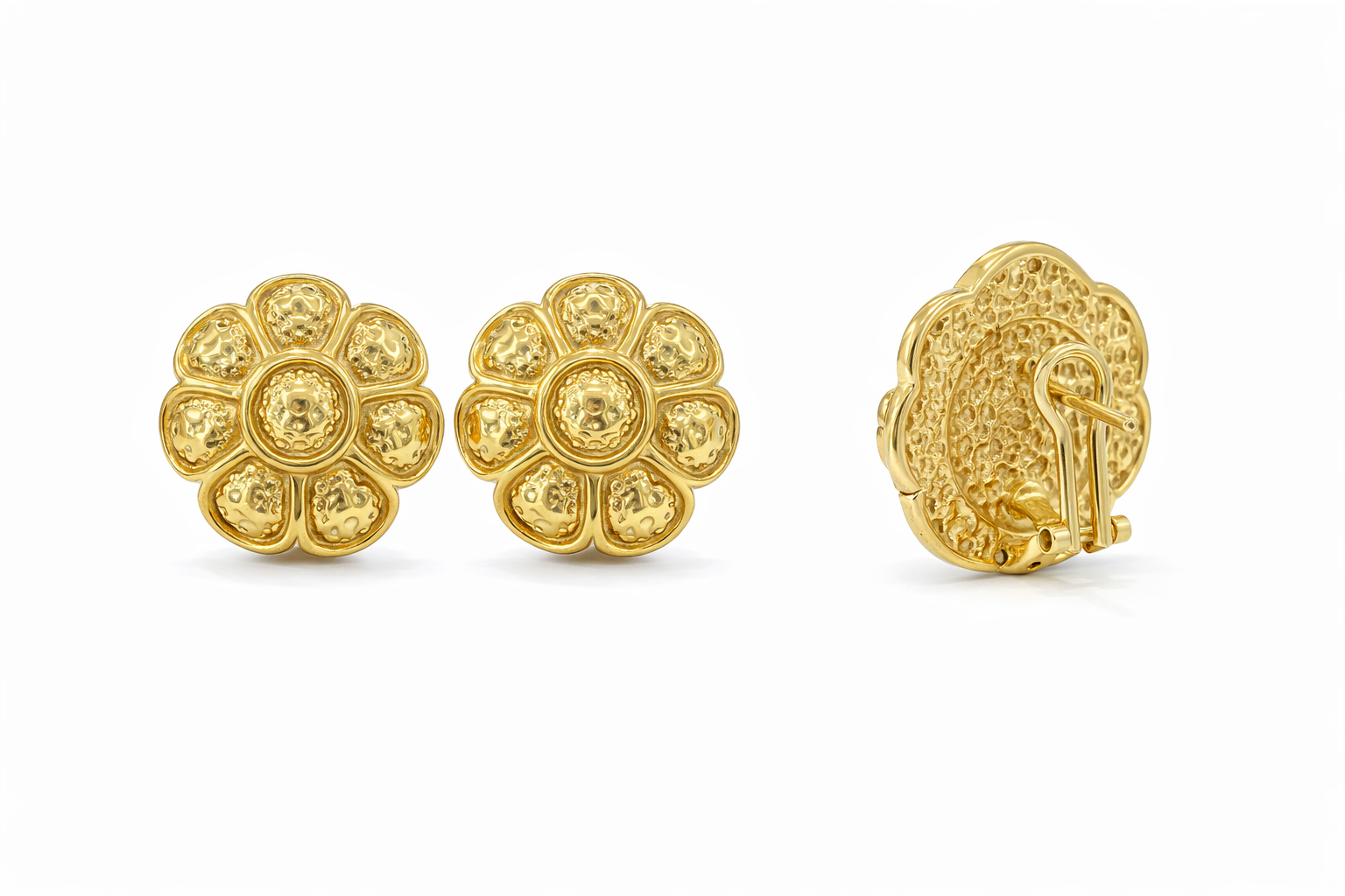 10KT VINTAGE STYLE FLOWER OMEGA BACK EARRINGS Size LARGE Weigth 6.5GR