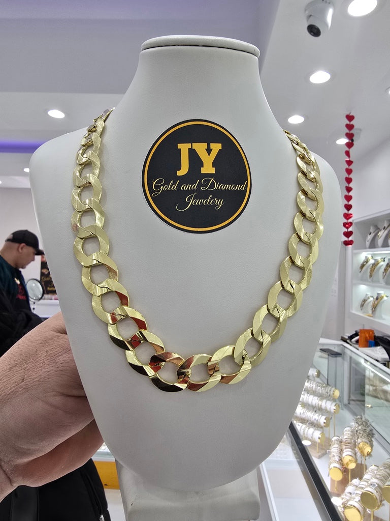 10KT SOLID CUBAN CURB FLAT CHAIN Size 24INCH 15MM Weight 97.3 GRS