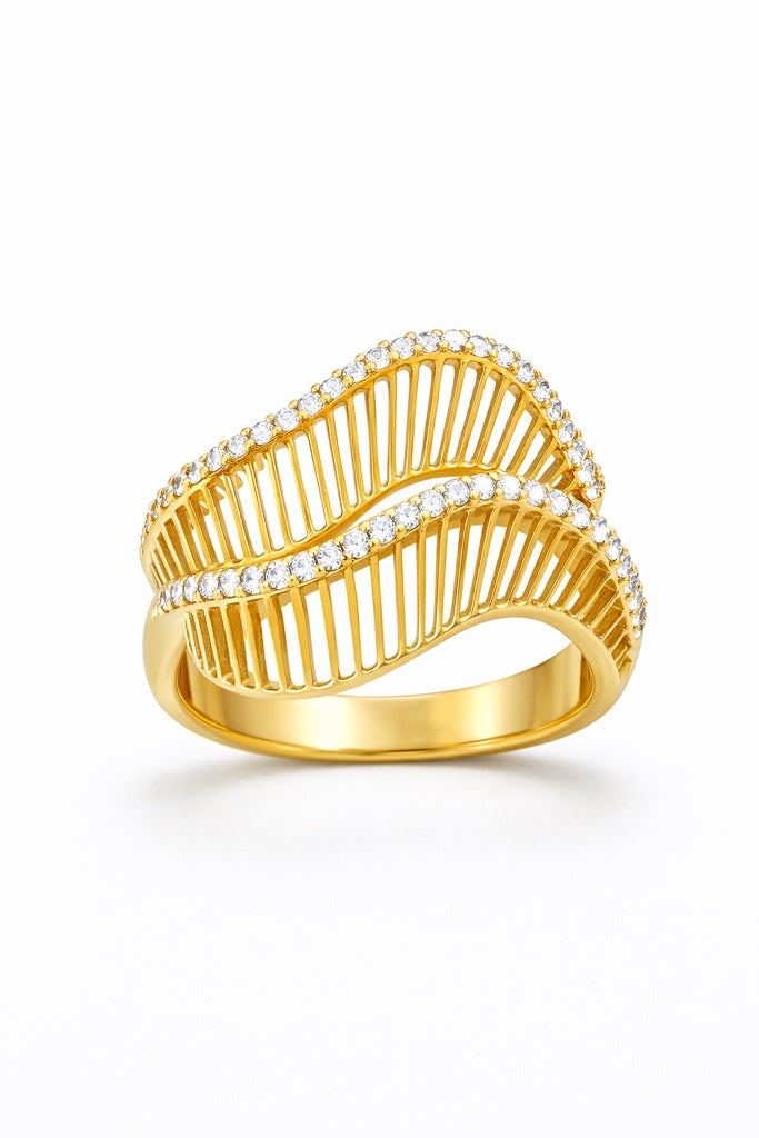 14KT CZ DETAIL MODERN SHELL WOMAN'S RING Size 7 Weight 5GR