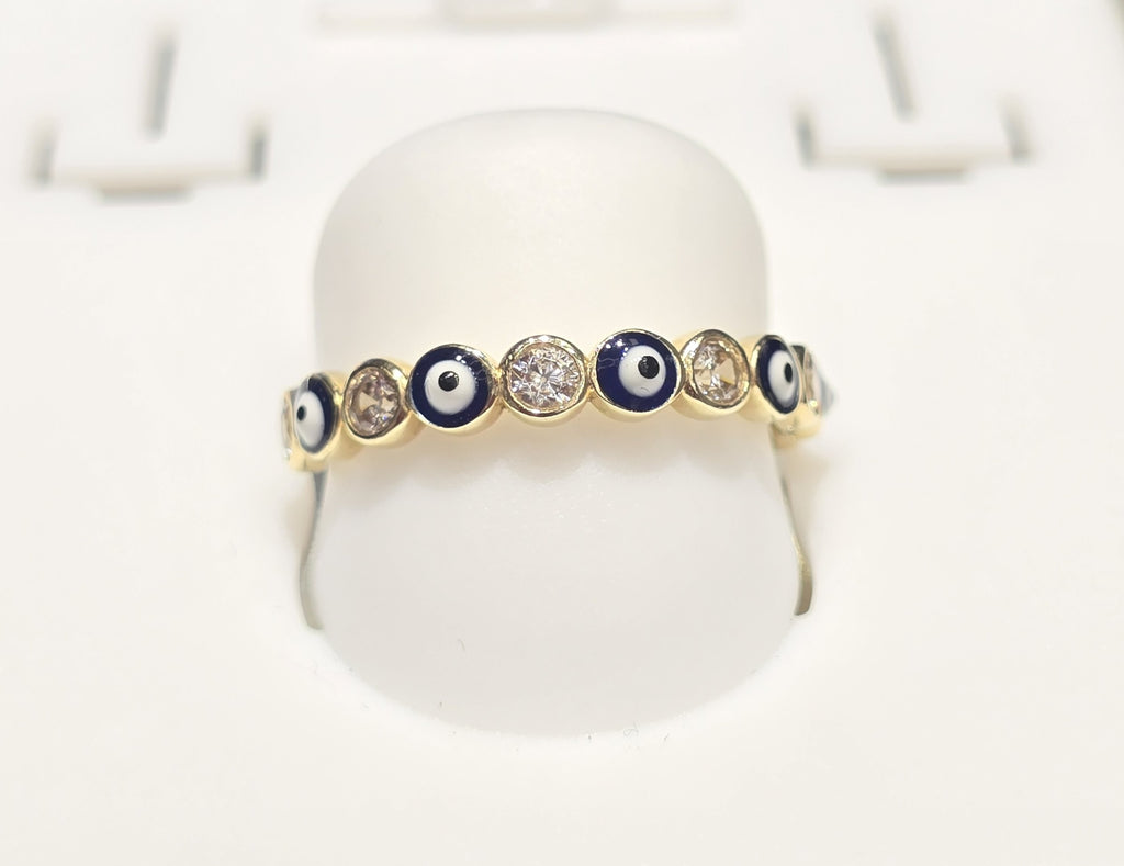 14KT SIMPLE RING WITH BLUE EYES SIZE 8 Weight 2GR