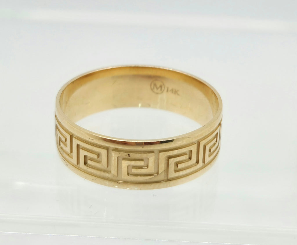 14KT GREEK DESIGN ENGAGEMENT MAN'S RING Size 15 8MM Weight 6.3GR