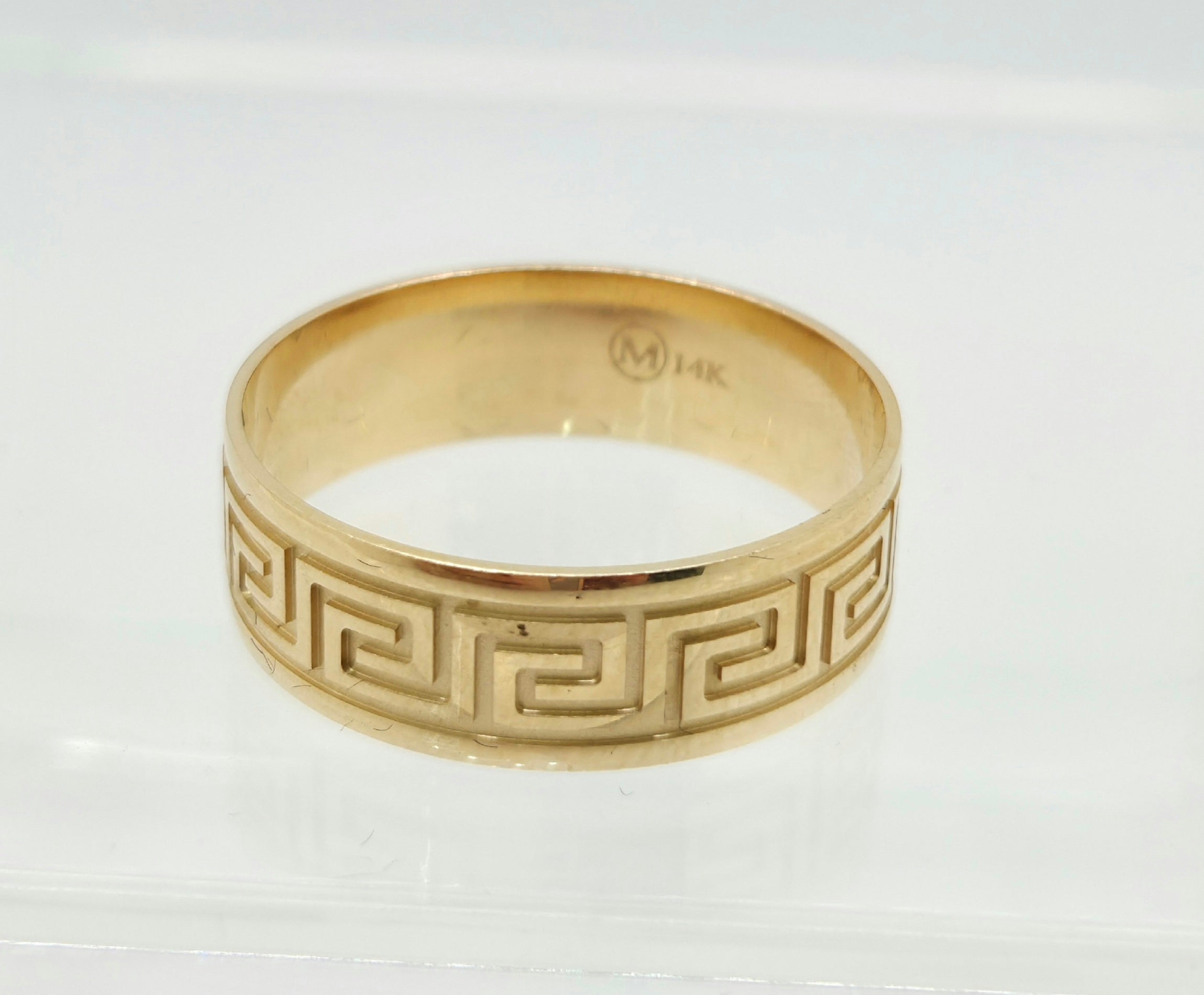 14KT GREEK DESIGN ENGAGEMENT MAN'S RING Size 15 8MM Weight 6.3GR