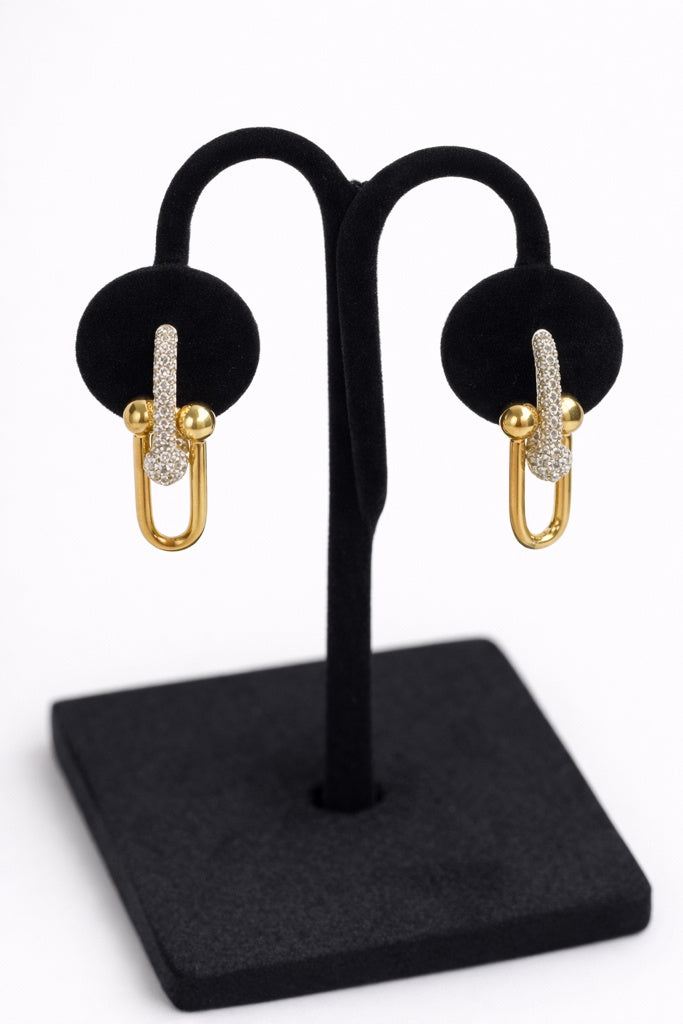 14KT SMALL ELEGANT CZ PAPER CLIP DESIGN EARRINGS  Weight 4.8GR