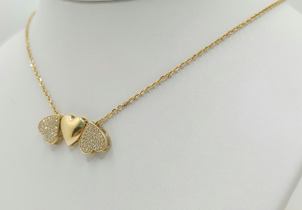 10KT THREE HEARTS ROLO CHAIN Size 16INCH 1MM Weight 5GR