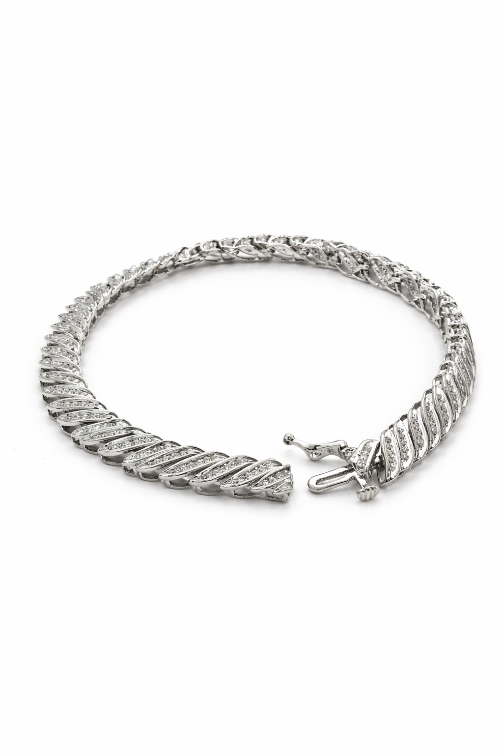 10KT WHITE GOLD WAVES SEA DESIGN DIAMOND BRACELET Size 7INCH Weight 12.5GR