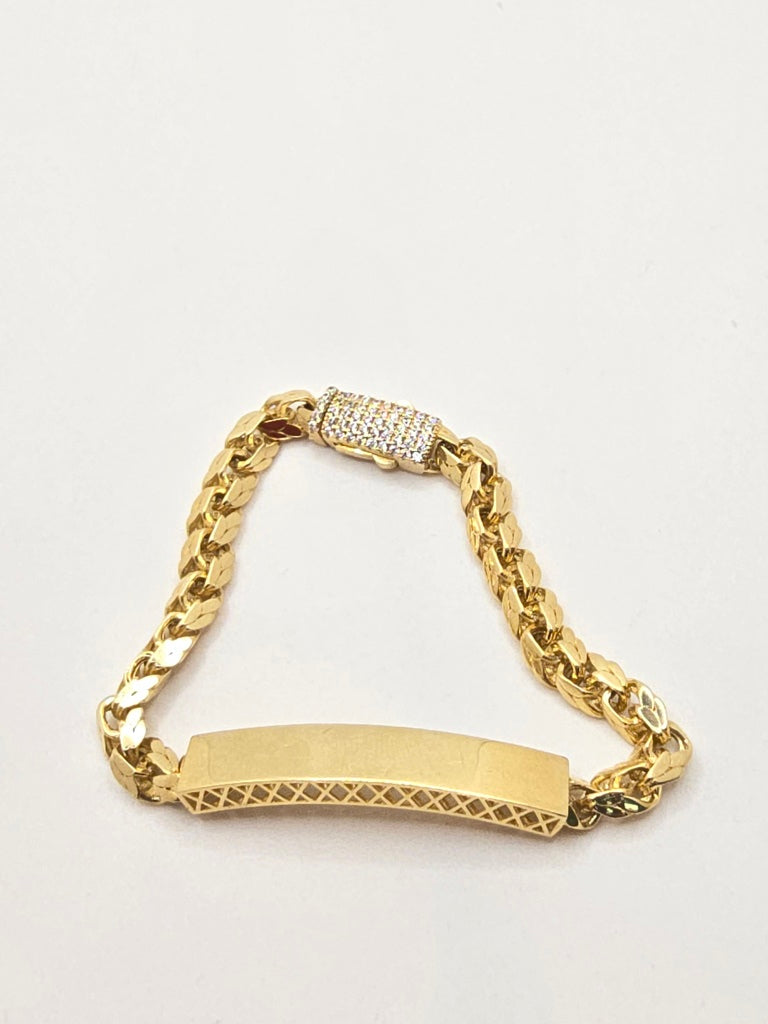 10KT CHINO LINK WITH PLATE BRACELET Size 7INCH 6MM Weight 10.3GR