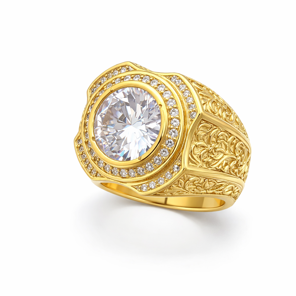 10KT EXOTIC WHITE ROUND STONE RING Size 11 Weigth 14.2GR