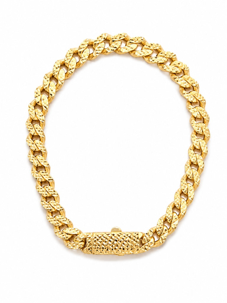10KT DIAMOND CUT MONACO STYLE BRACELET Size 8INCH 7MM Weight 9.6GR