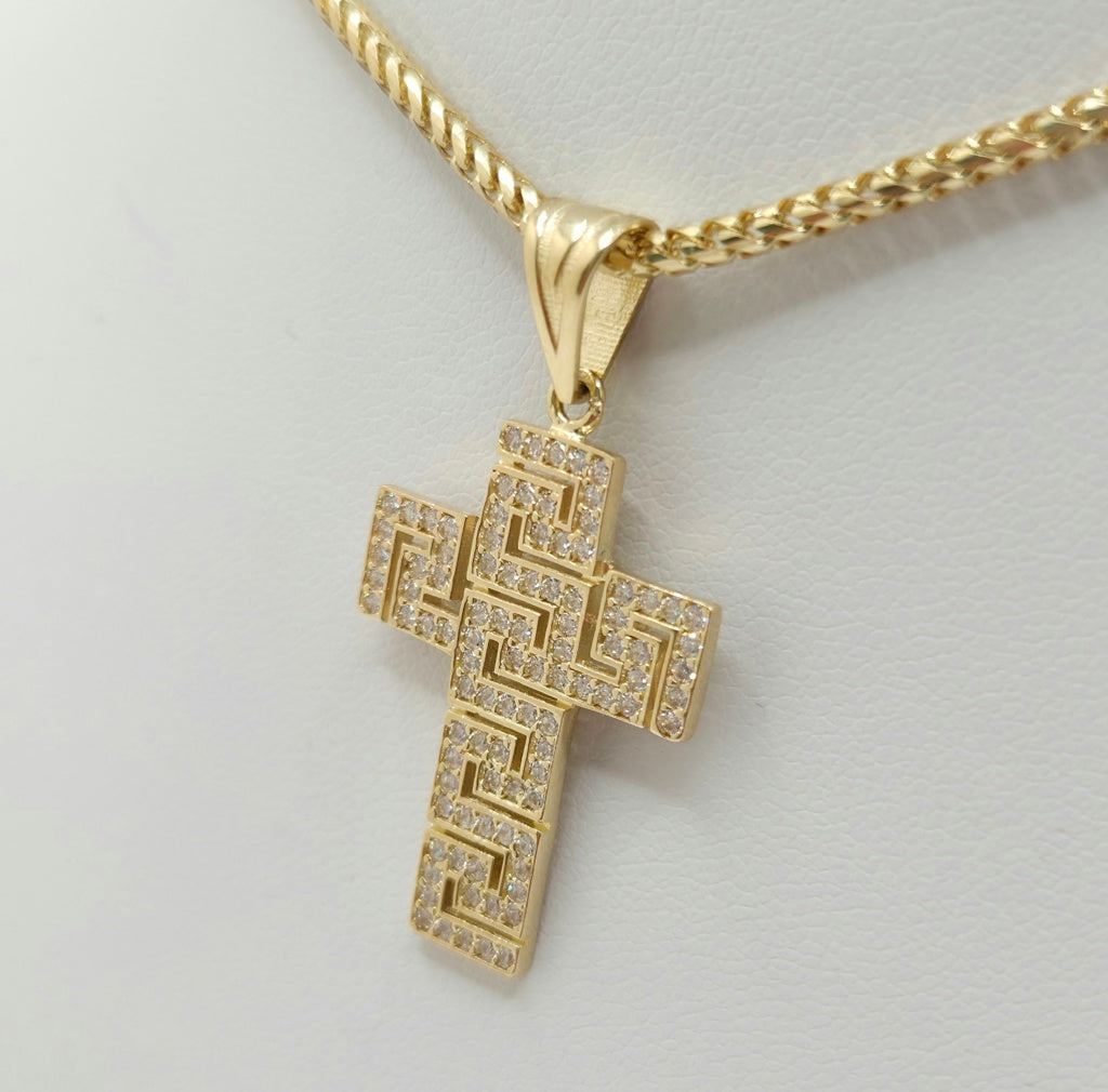 14KT CZ GREEK DESIGN CROSS PENDANT Weight 2.7GR