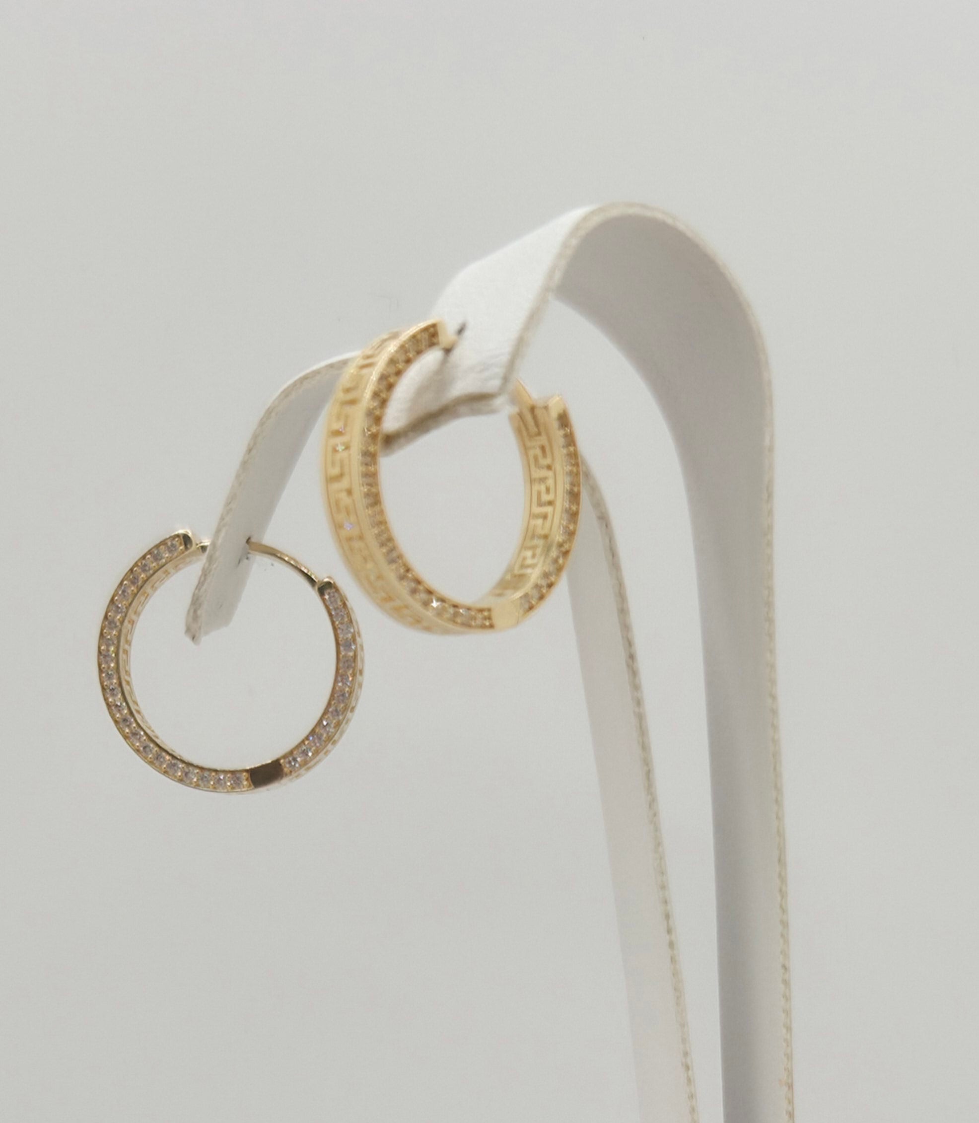 10KT GREEK ENDLES HOOPS EARRINGS  CZ Size MEDIUM Weight 3.2GR