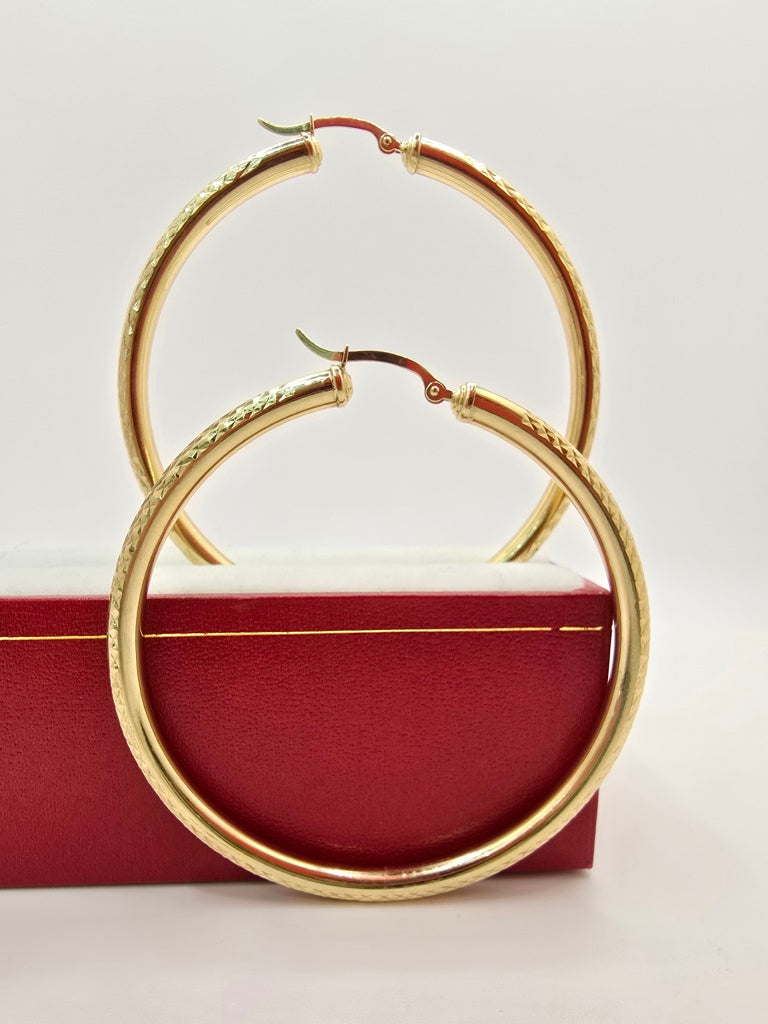 10KT  DIAMOND CUT HOOPS EARRINGS Size 6 4MM Weight 6.2GR