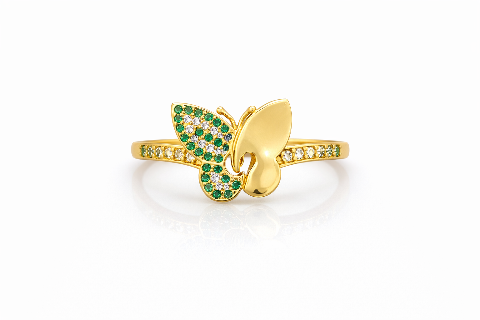 10KT BUTTERFLY RING WITH BEAUTIFUL COLORED CZ DETAILS Size 7.5 Weight 2.4GR