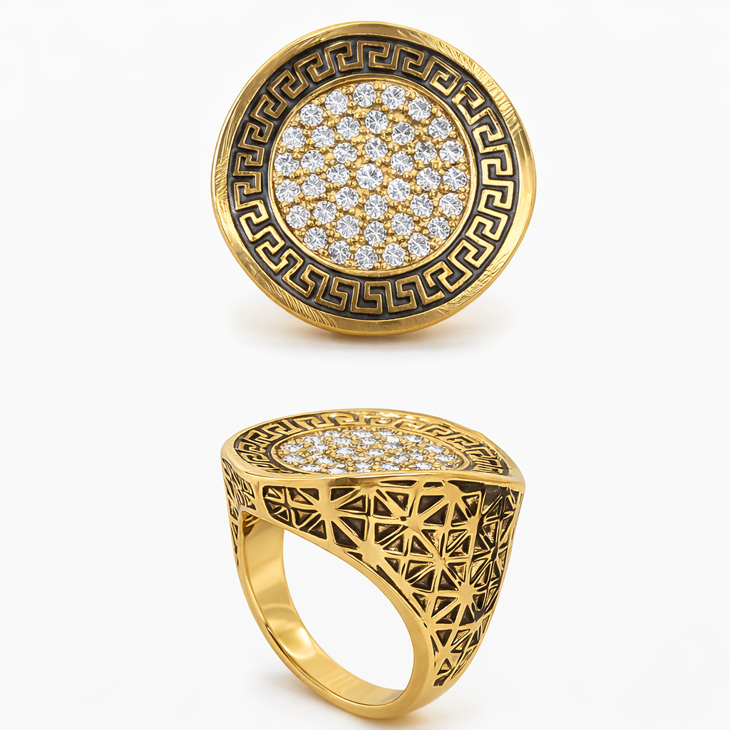14KT GREEK DETAIL CZ DETAIL GEOMETRIC RING Weight 5.1GR