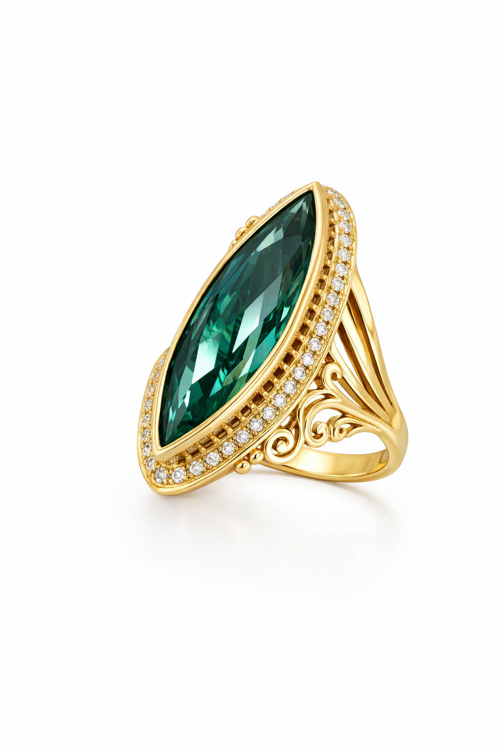 10KT GREEN ALMOND STONE RING Size 7 Weight 4.8GR
