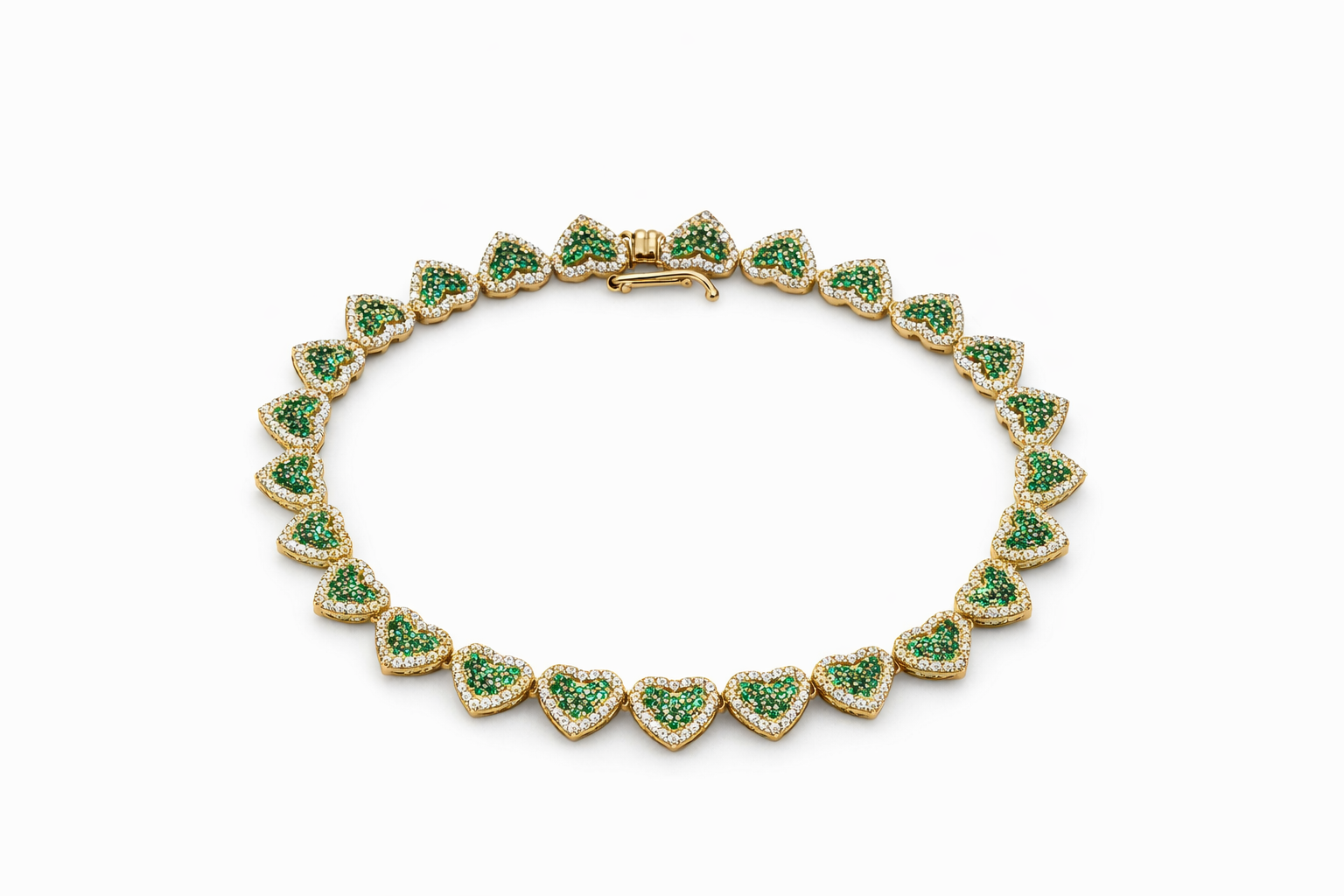 10KT GREEN HEART BRACELET CZ Size 8INCH Weight 11.4GR