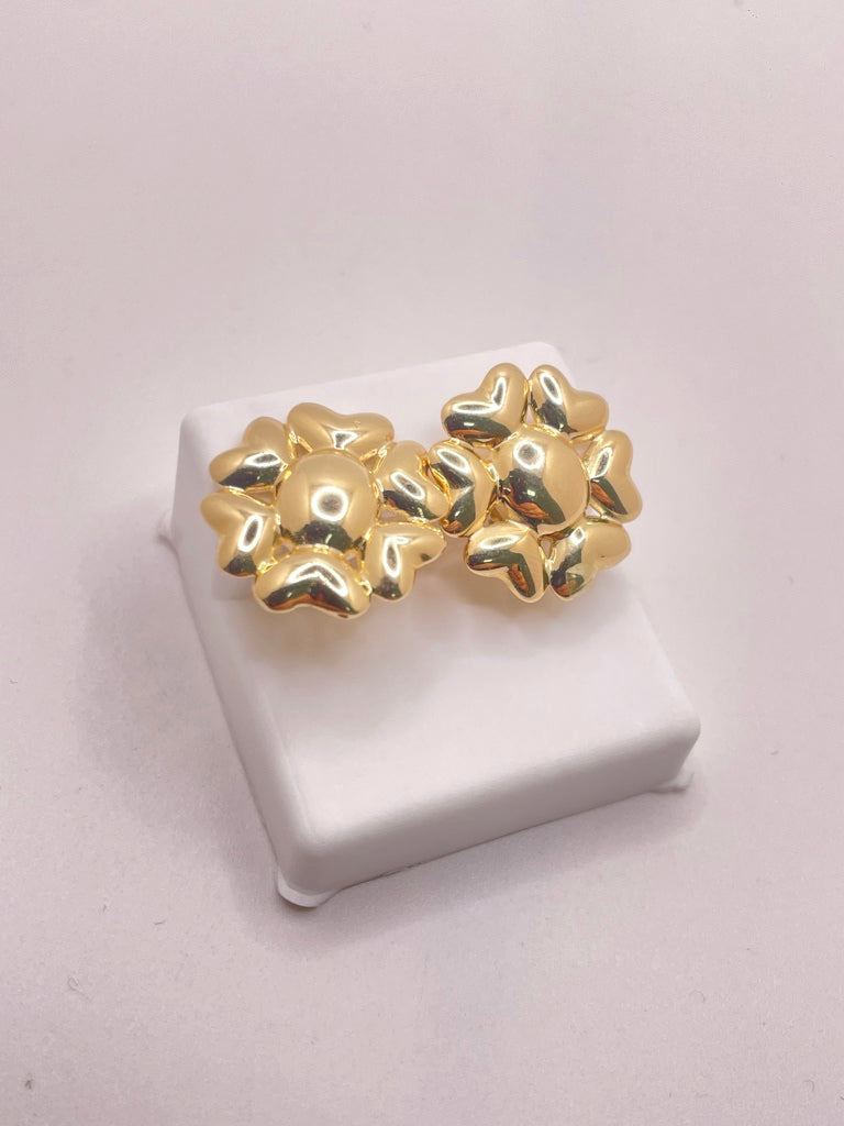 14KT MODERN HEART FLOWER EARRINGS Weight 4.26gr