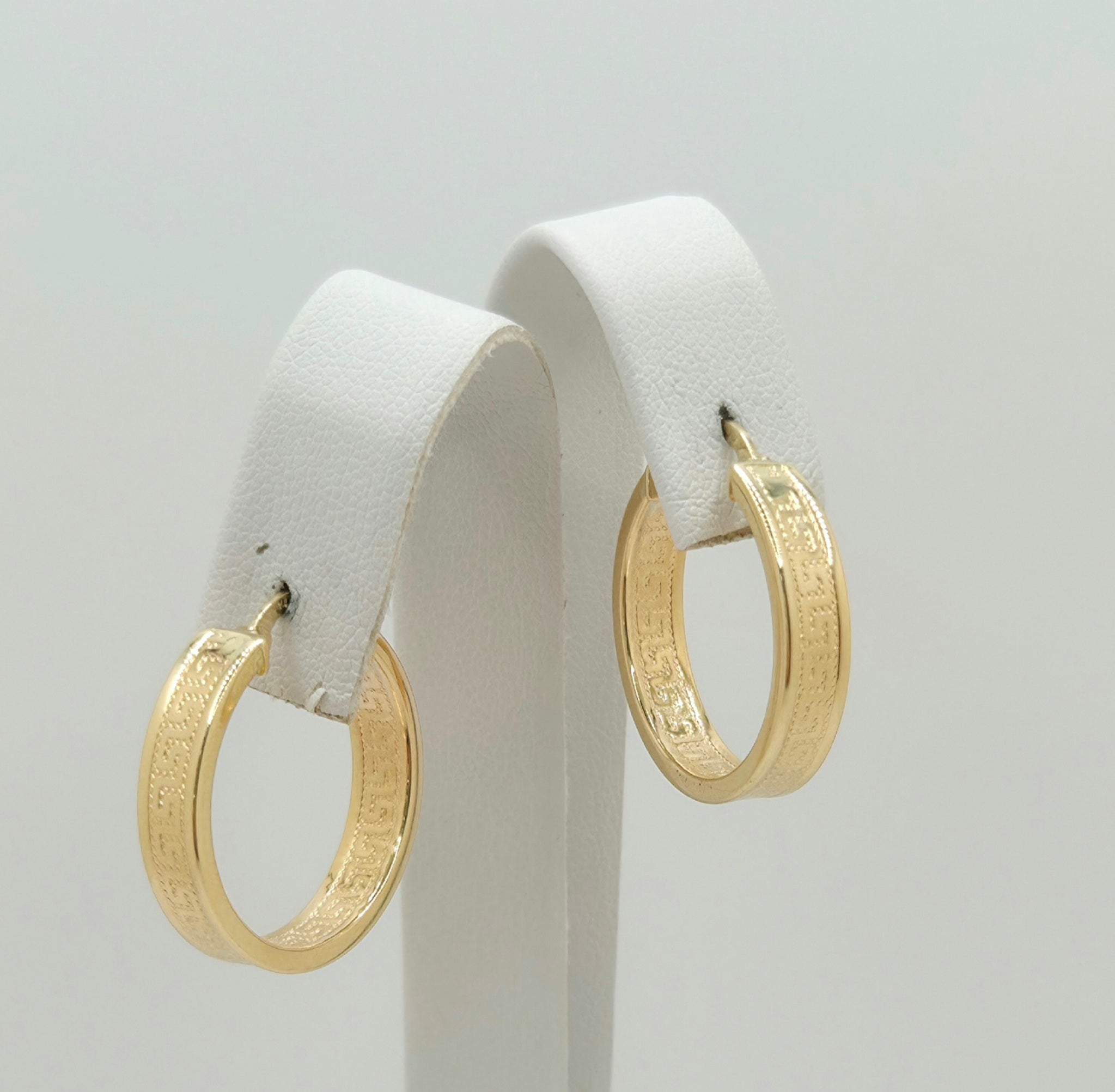 14KT GREEK DESIGN STRAIGHT HOOPS EARRINGS Size 3 5MM Weight 4GR