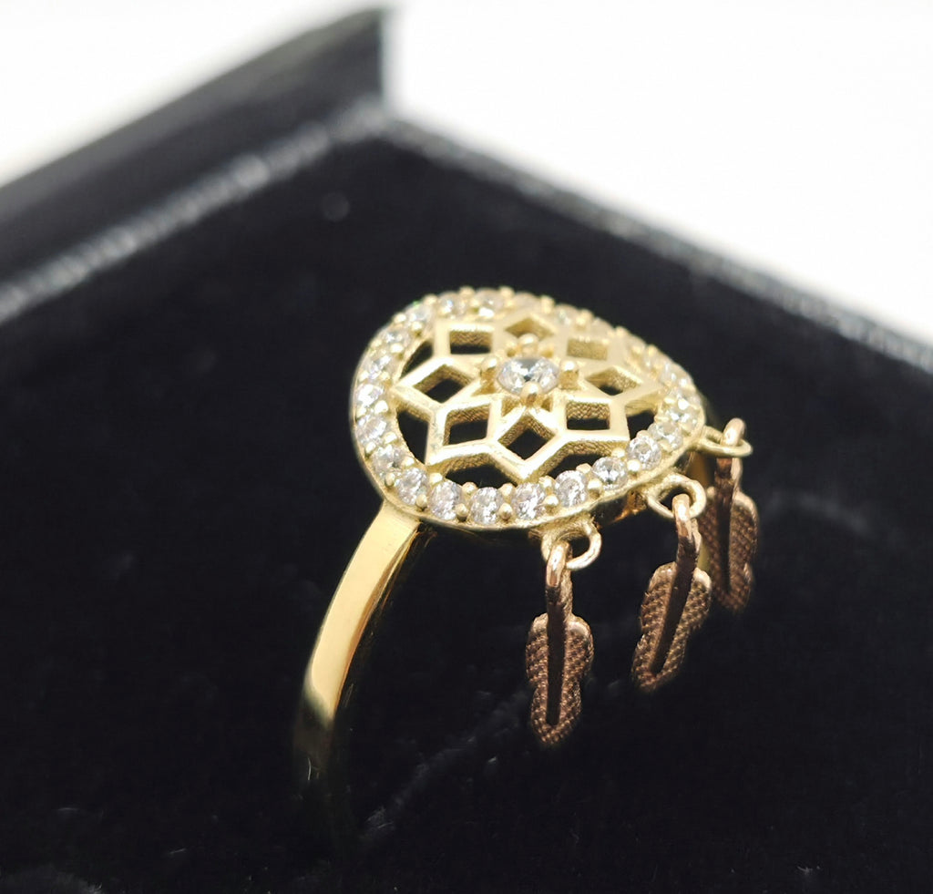 14KT DELICATE DREAMCATCHER RING Size 7 & 8 Weight 1.6GR