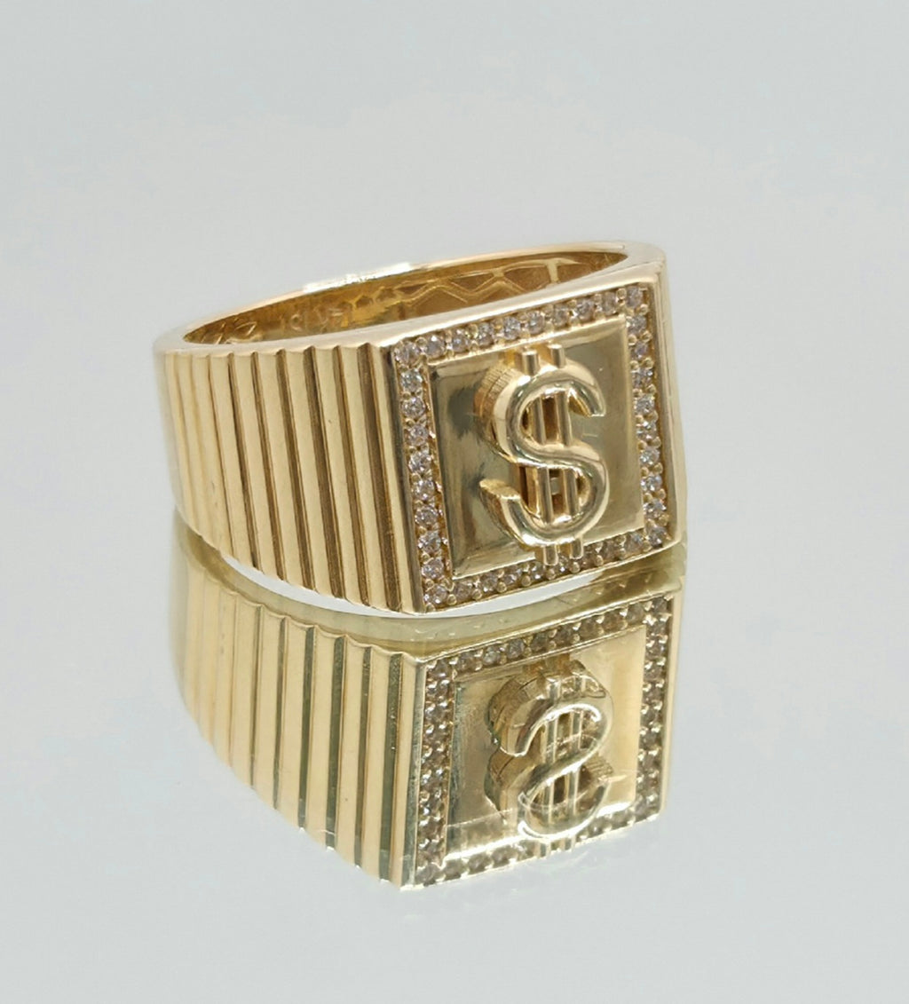 14KT MONEY SYMBOL SQUARE RING  Size 11 Weight 6.1GR