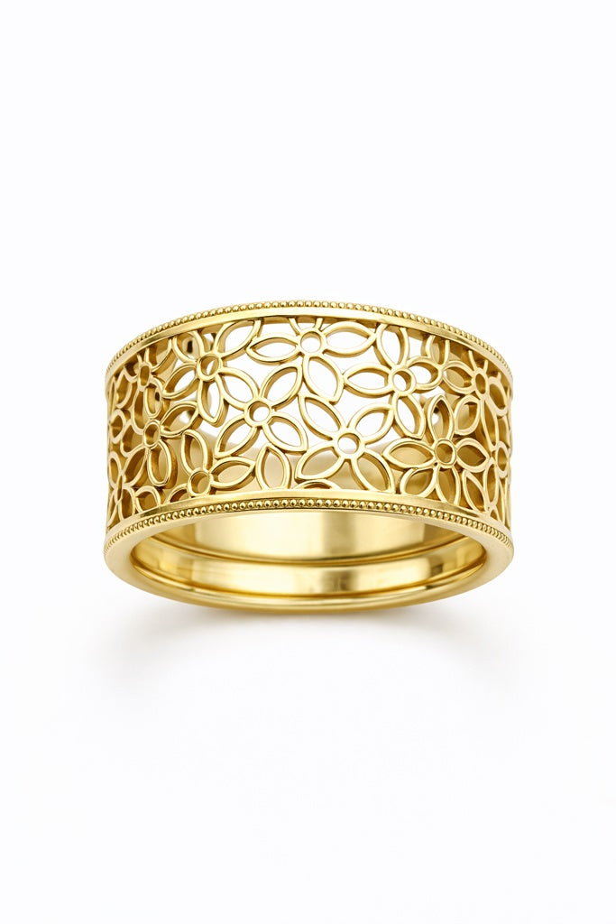 10KT DELICATE FLOWERS SILHOUETTE RING Size 7 Weight 1.82GR