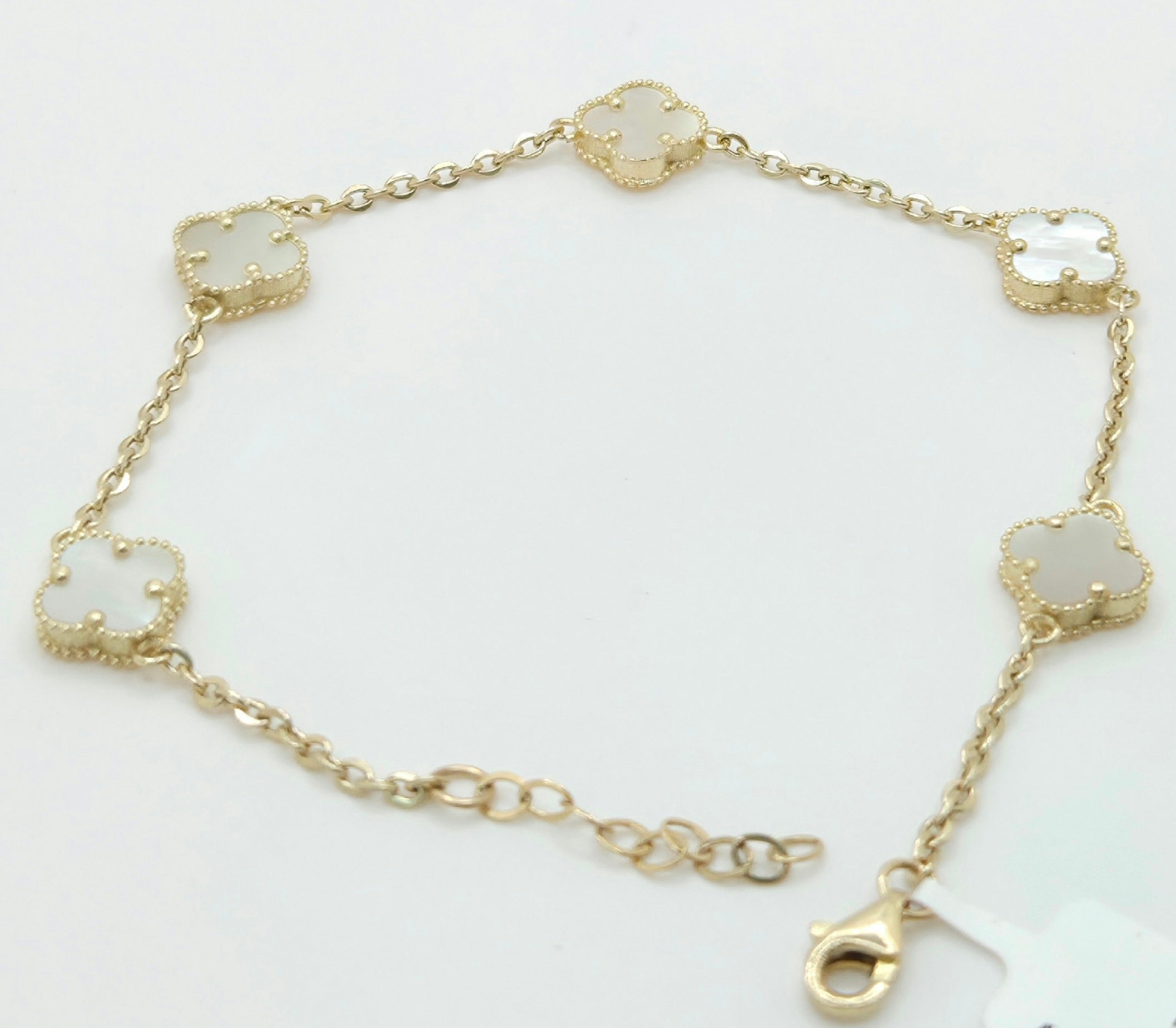 14KT SMALL WHITE CLOVER BRACELET Size 7.5INCH Weight 3.2GR