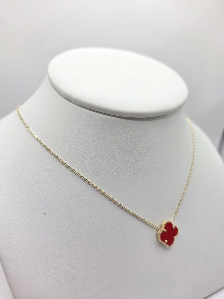 10KT LARGE RED SINGLE CLOVER CHAIN Size 18INCH  Weigth 2.5GR