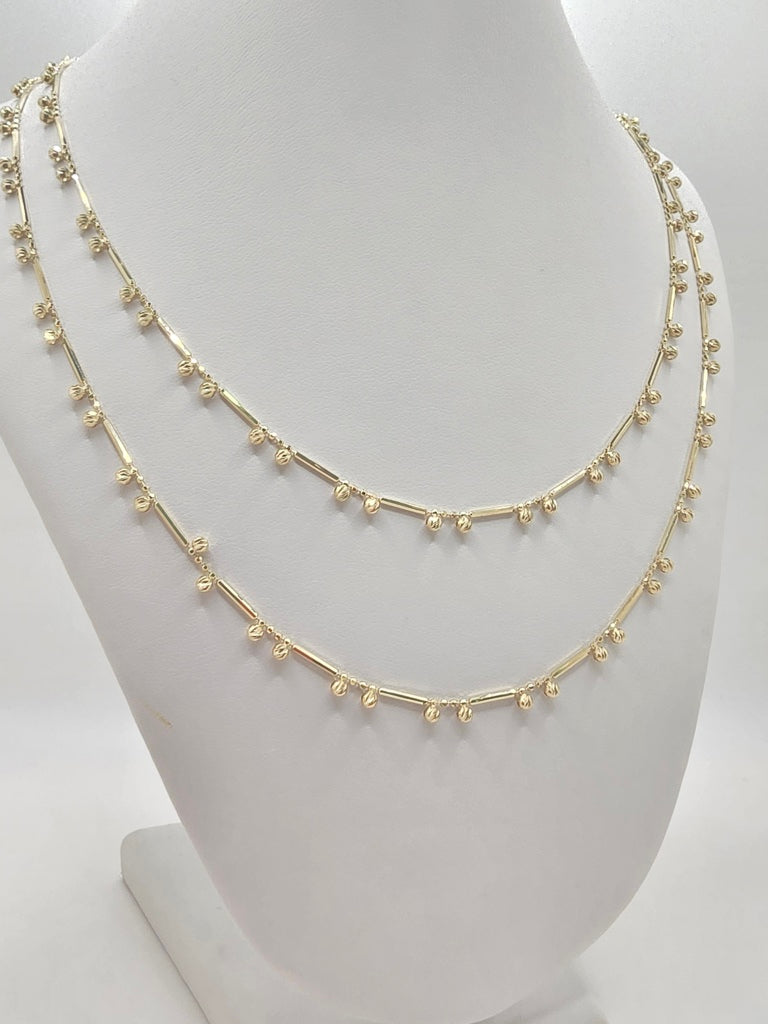 14KT DOUBLE CHAIN OF BEADS AND BARS Size 18INCH Weight 8.6GR