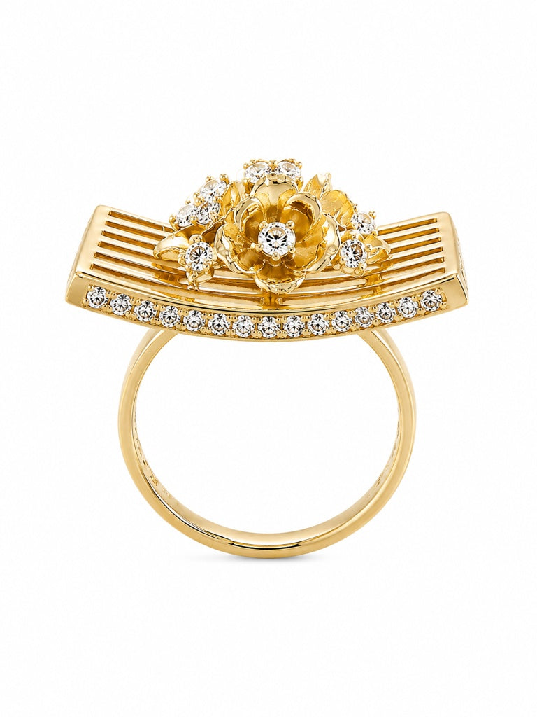 10K SQUARE FLOWER RING Size 8