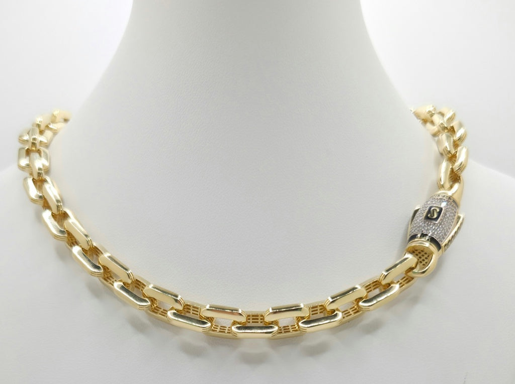 10KT HERMES STYLE CERTIFIED MONACO CHAIN CZ CLOSURE Size 22INCH 8MM Weight 33.6GR