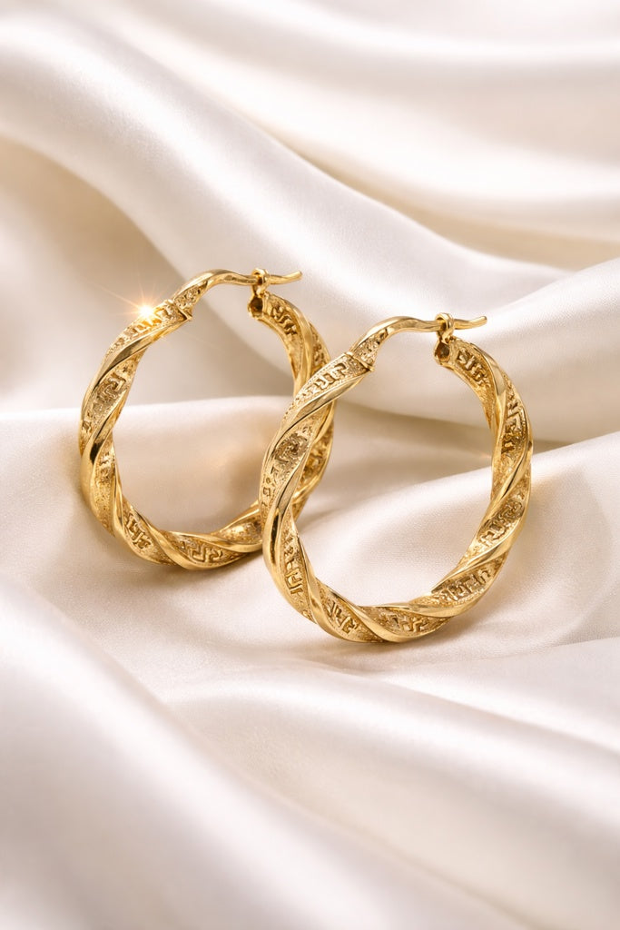 10KT CROOKED GREEK DESIGN HOOPS EARRINGS Size 5 Weigth 4.1GR