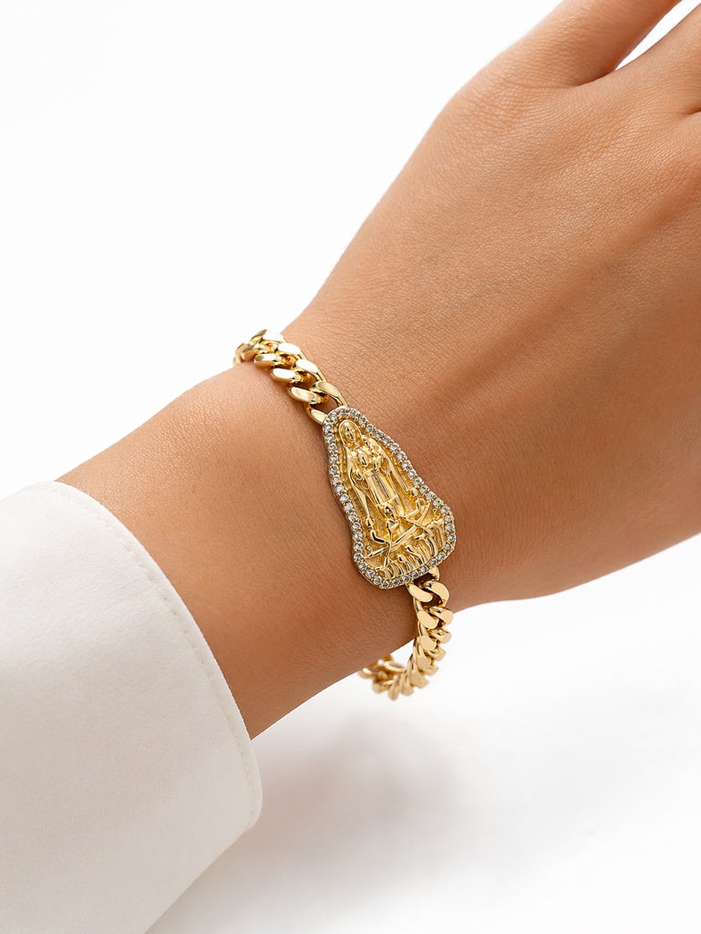 14KT MONACO STYLE CZ FRAME CARIDAD BRACELET Size 8INCH 5.5MM Weigth 11GR