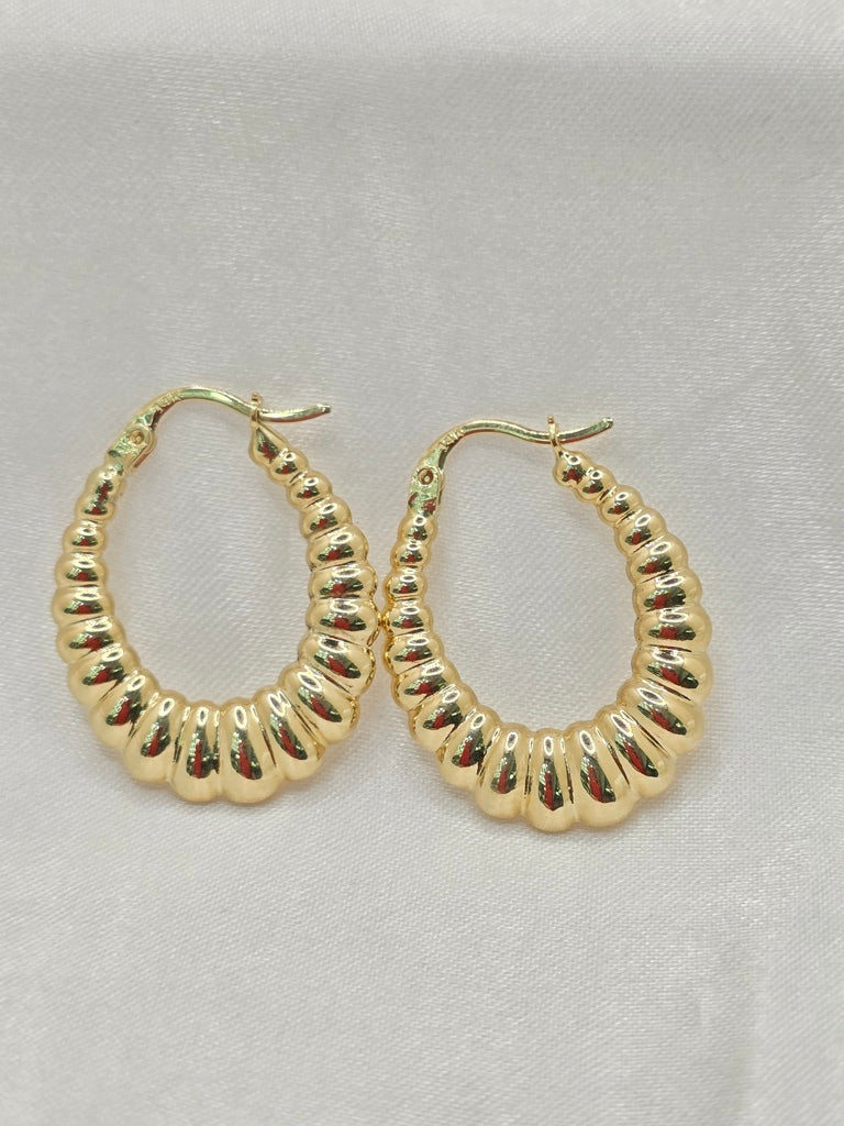 14KT MEDIUM SHELL DESING HOOPS EARRINGS Weight 2.5GR