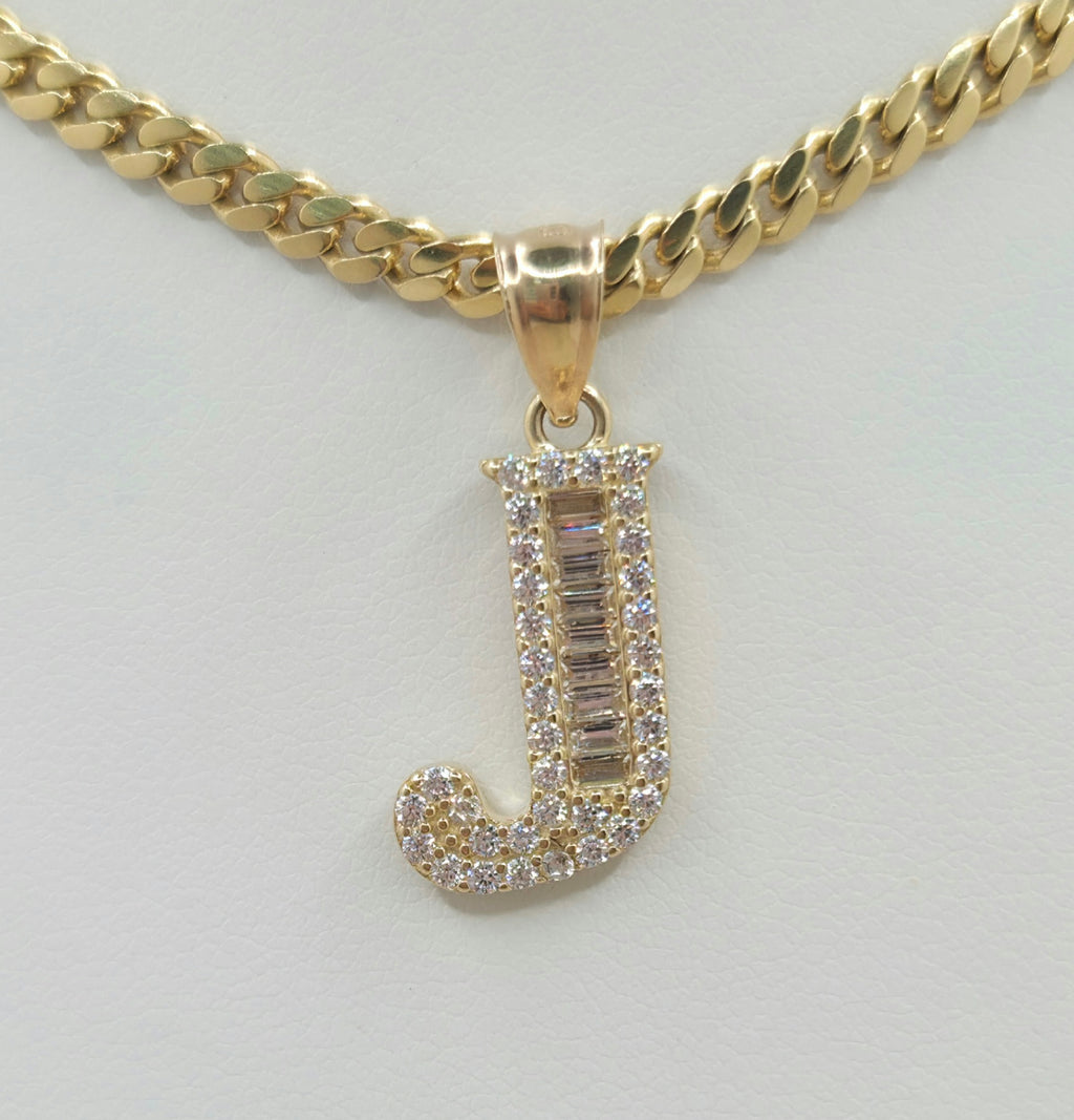 14KT cz letter J pendant Size 11.5x17.7mm Weight 2.1 grs