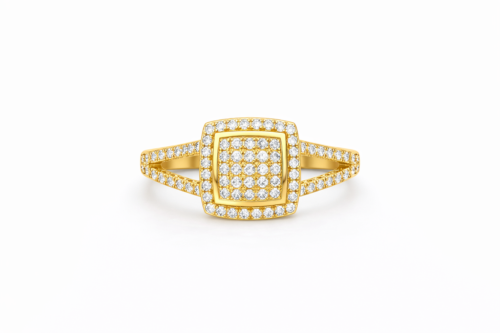 14KT ELEGANT CZ SQUARE STYLE RING Size 7 Weigth 2.4GR