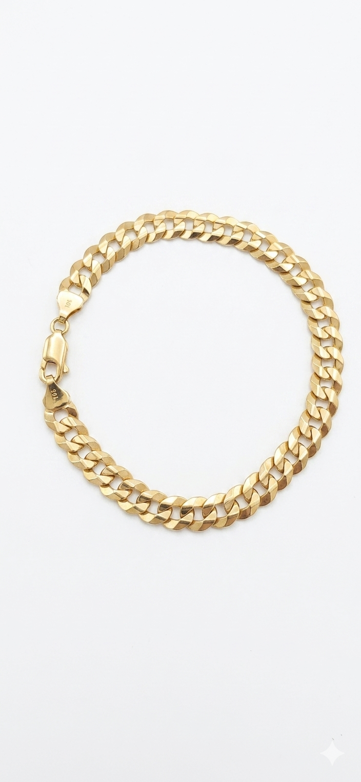 14KT SOLID CUBAN CURB FLAT BRACELET Size 7.5MM 8.5IN Weigth 13.20GRS