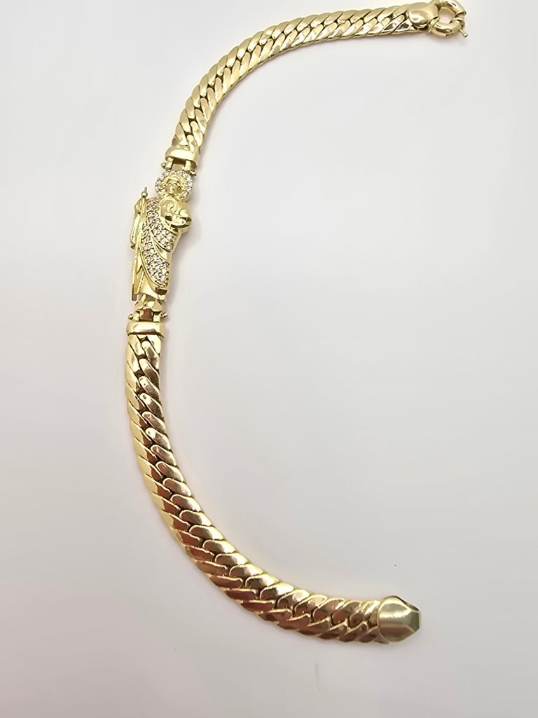 10KT CUBAN LINK BRACELET WITH SAN JUDAS Size 8INCH 6.5MM Weight 7.9GR