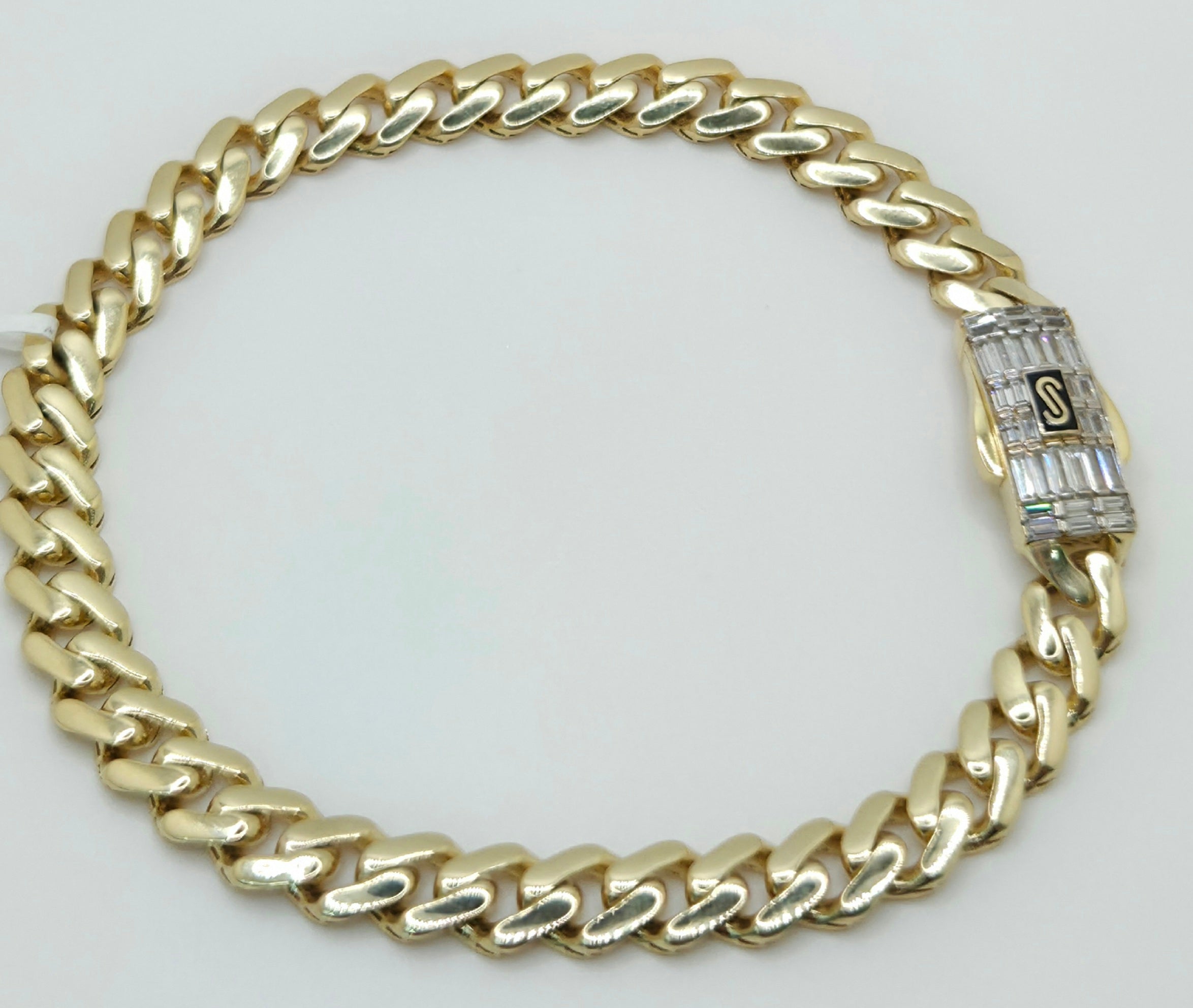 10KT CERTIFIED MONACO BRACELET BAGUETTE CLOSURE Size 7.5INCH 6.5MM Weight 6.3GR
