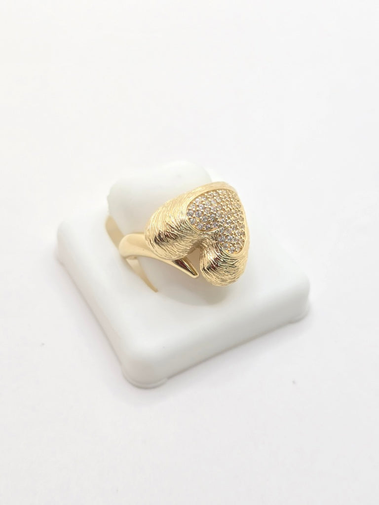 14KT MODERN ASYMMETRIC HEART RING WITH ZIRCONIA Size 8 Weight 4.7GR