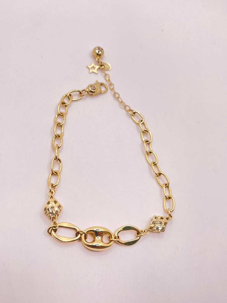 14KT PAPER CLIP BRACELET WITH RHOMBUS Size 8INCH Weight 5.2GR