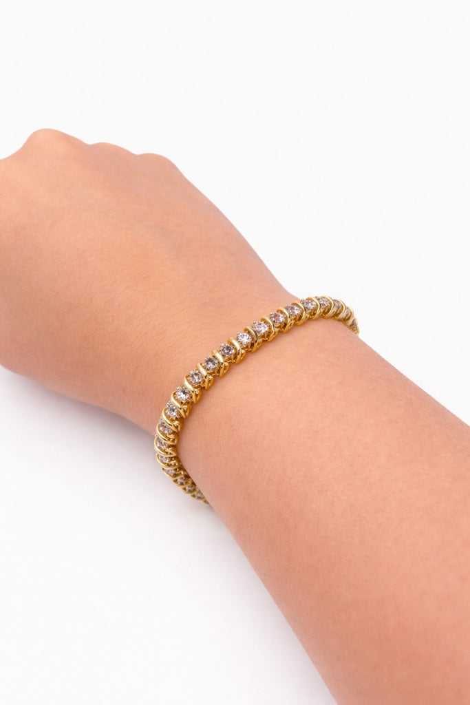 14KT YELLOW GOLD NATURAL DIAMOND TENNIS BRACELET Size 6MM 7IN Weight 11.3 GRS