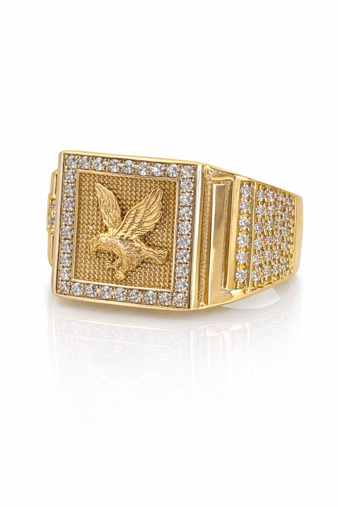 14KT SQUARE CZ FRAME EAGLE DETAIL RING Size 10.5 Weigth 7GR