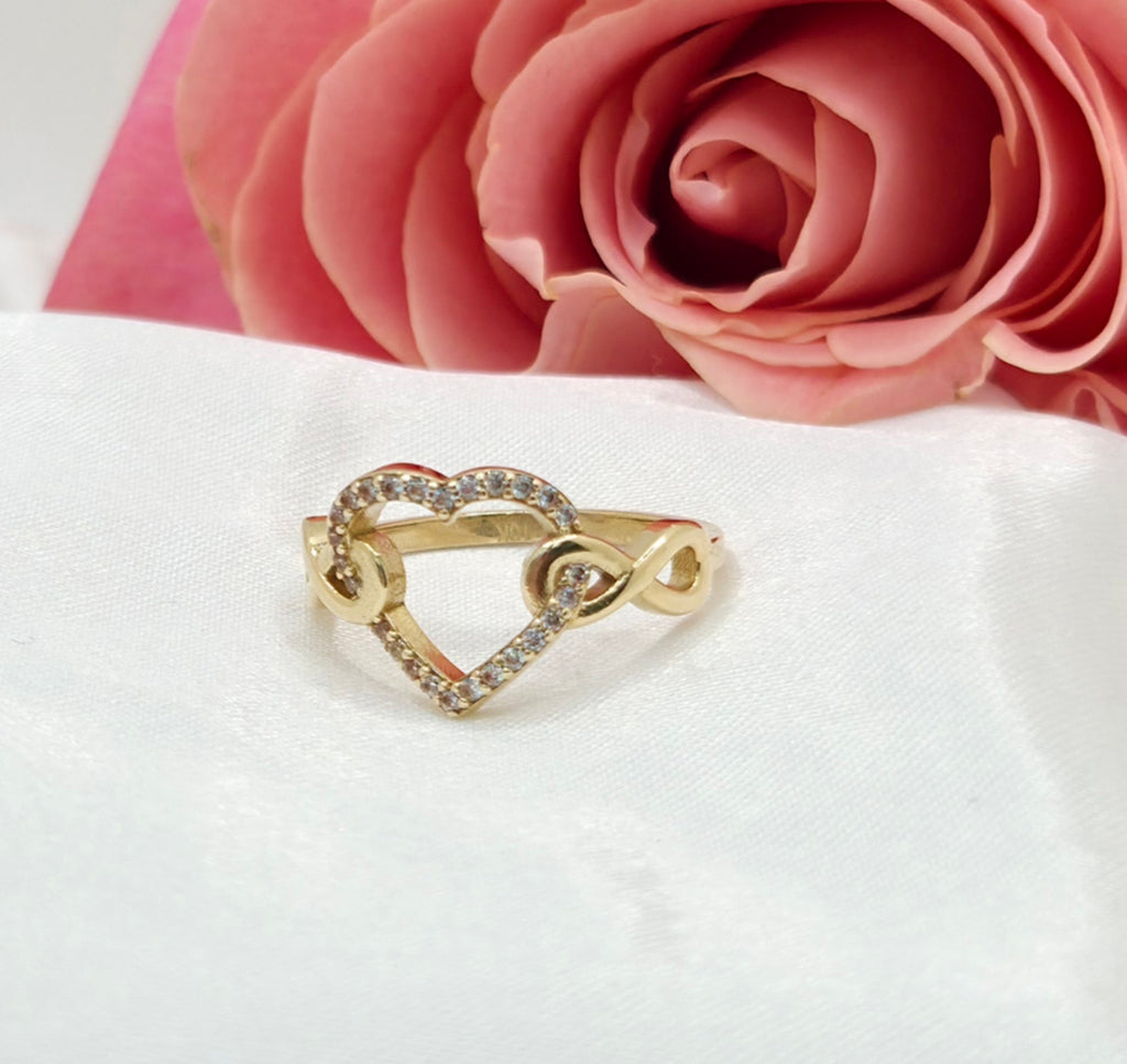 10KT TWO INFINITY WITH HEART RING Size 7 Weight 2.1GR