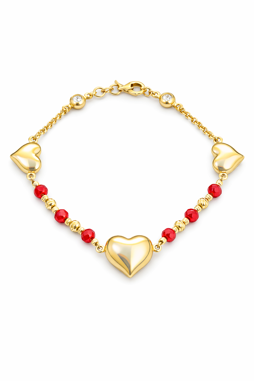 14KT HEARTS BRACELETS WITH RED STONE DETAILS BRACELET Size 7INCH Weight 4.3GR