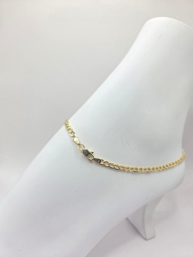 10KT SEMISOLID CUBAN CURB FLAT ANKLET BRACELET Size 10INCH 3MM Weigth 2.3GR