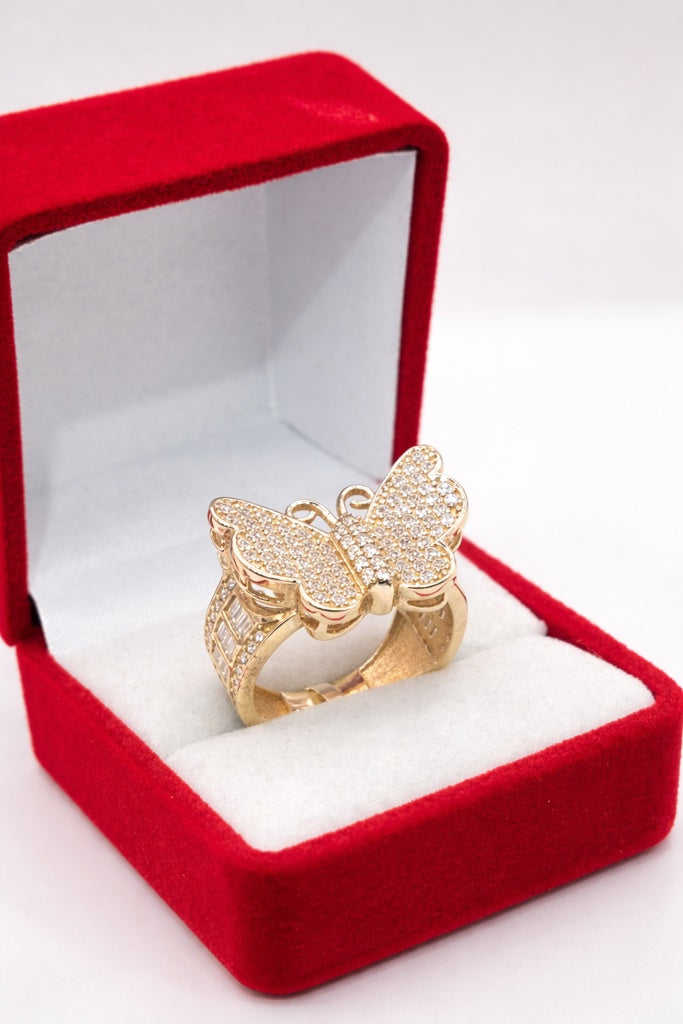 10KT MODERN CZ AND BAGUETTE DETAIL BUTTERFLY RING Size 7 Weight 4.8GR