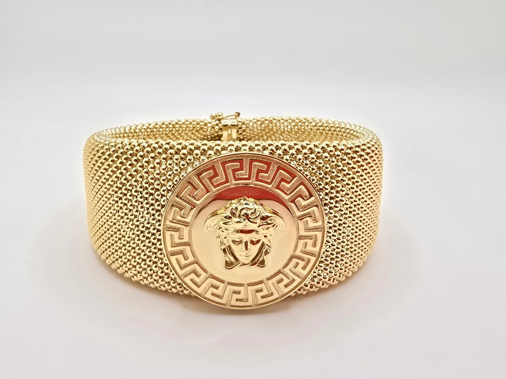 10KT BIG MEDUSA STYLE MILANESA BRACELET 8.5INCH