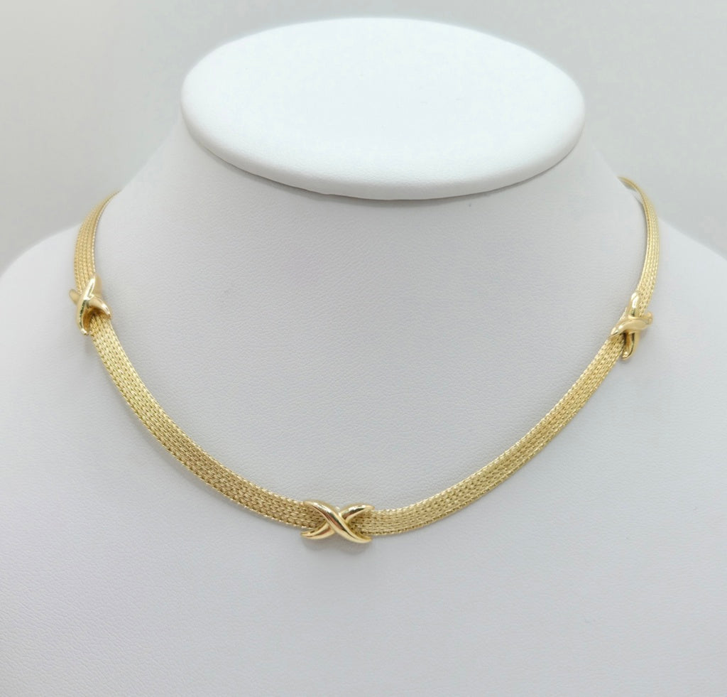 14KT FLAT WITH "X" DETAIL NECKLACE Size 16INCH 4.5MM Weight 11.1GR